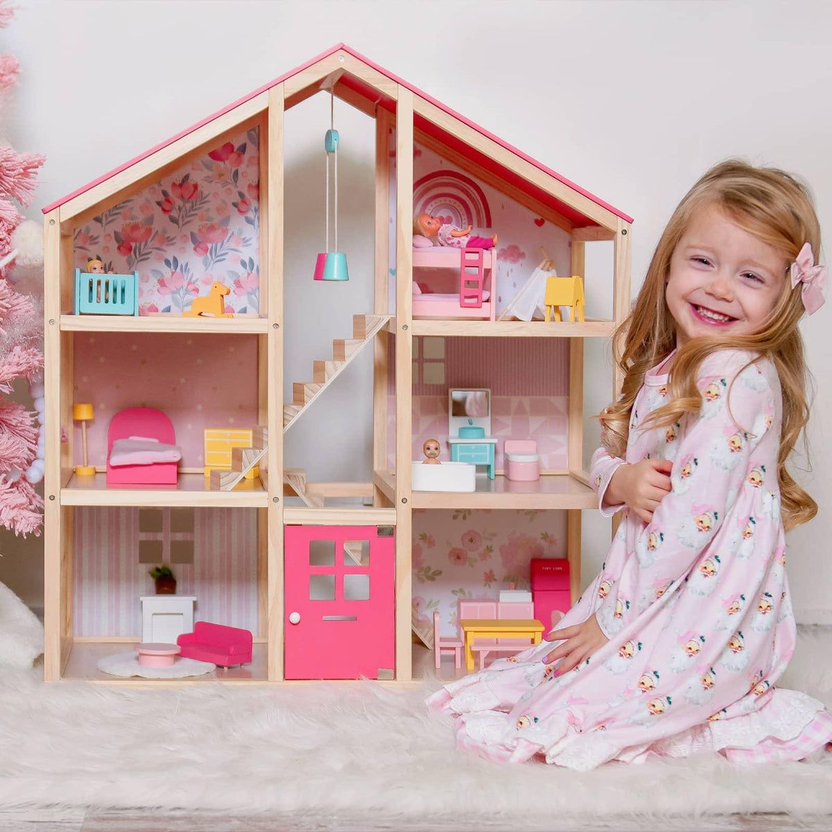 Wooden Dollhouse Playset